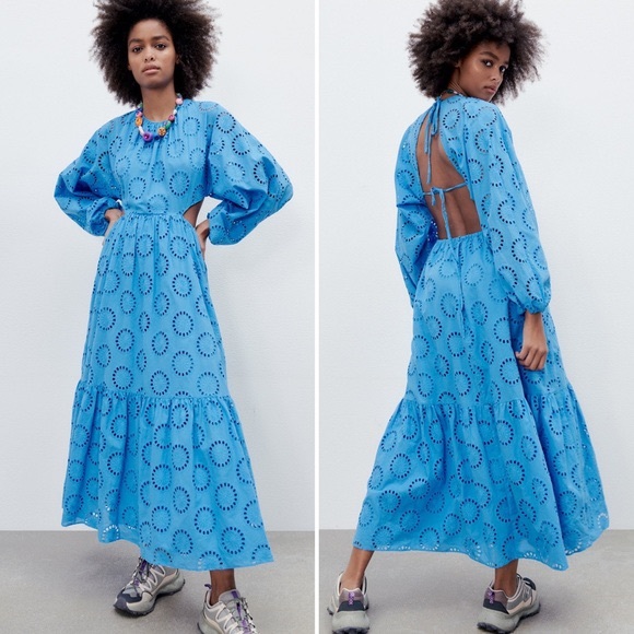 Zara new with tags blue embroidered cut out maxi dress - Picture 3 of 3